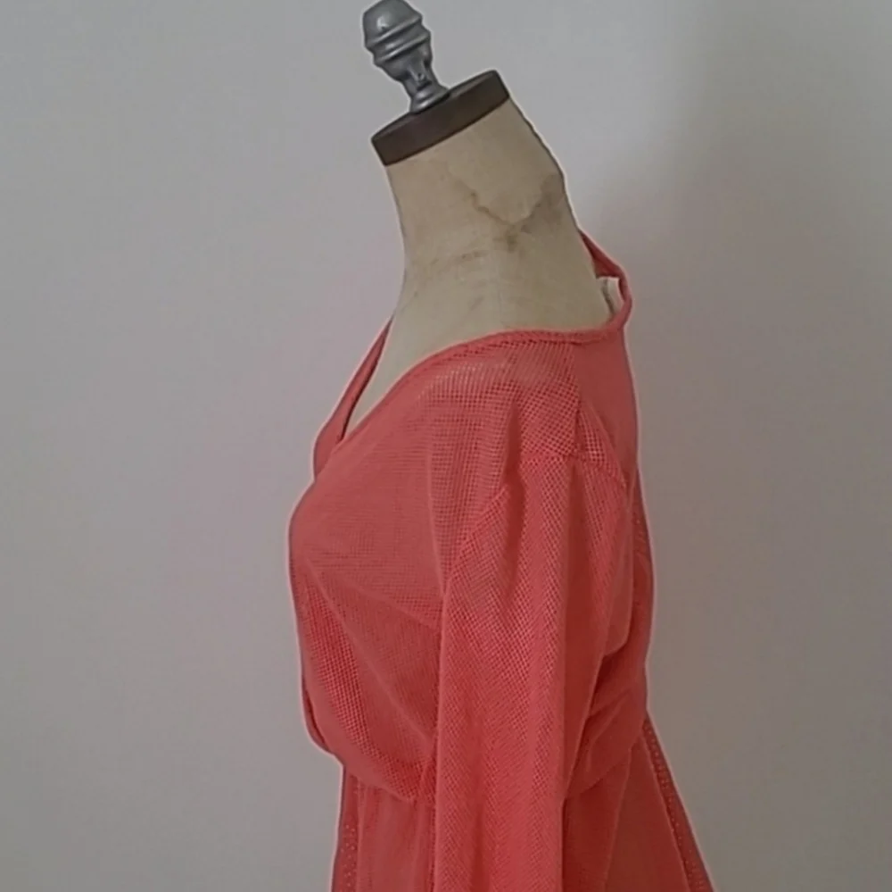 Francesca's Resortwear Mesh Long Sleeve Coral Mini Dress Coverup M/L